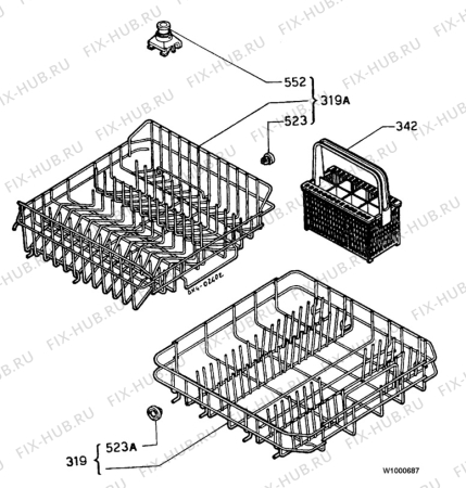 Взрыв-схема посудомоечной машины Kuppersbusch IGV657.0W - Схема узла Baskets, tubes 061